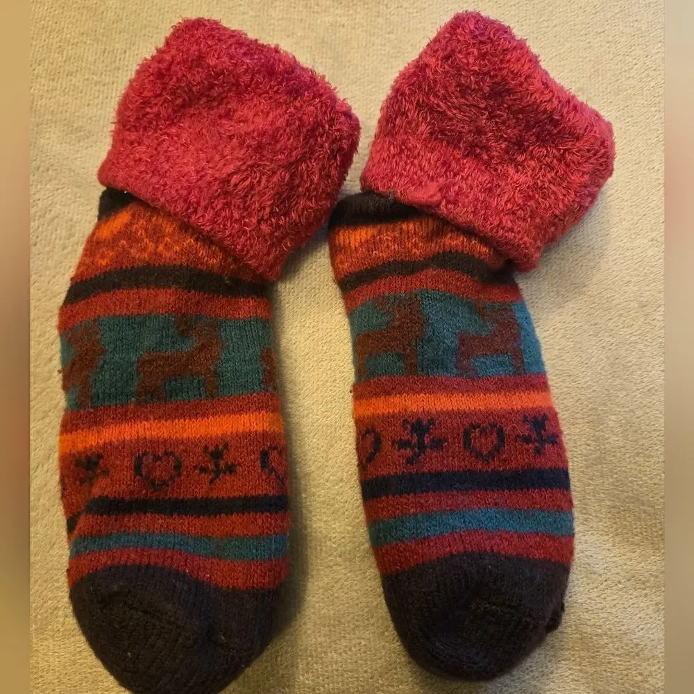 Fairisle Moose Fuzzy Fleece Thick Socks/Slippers